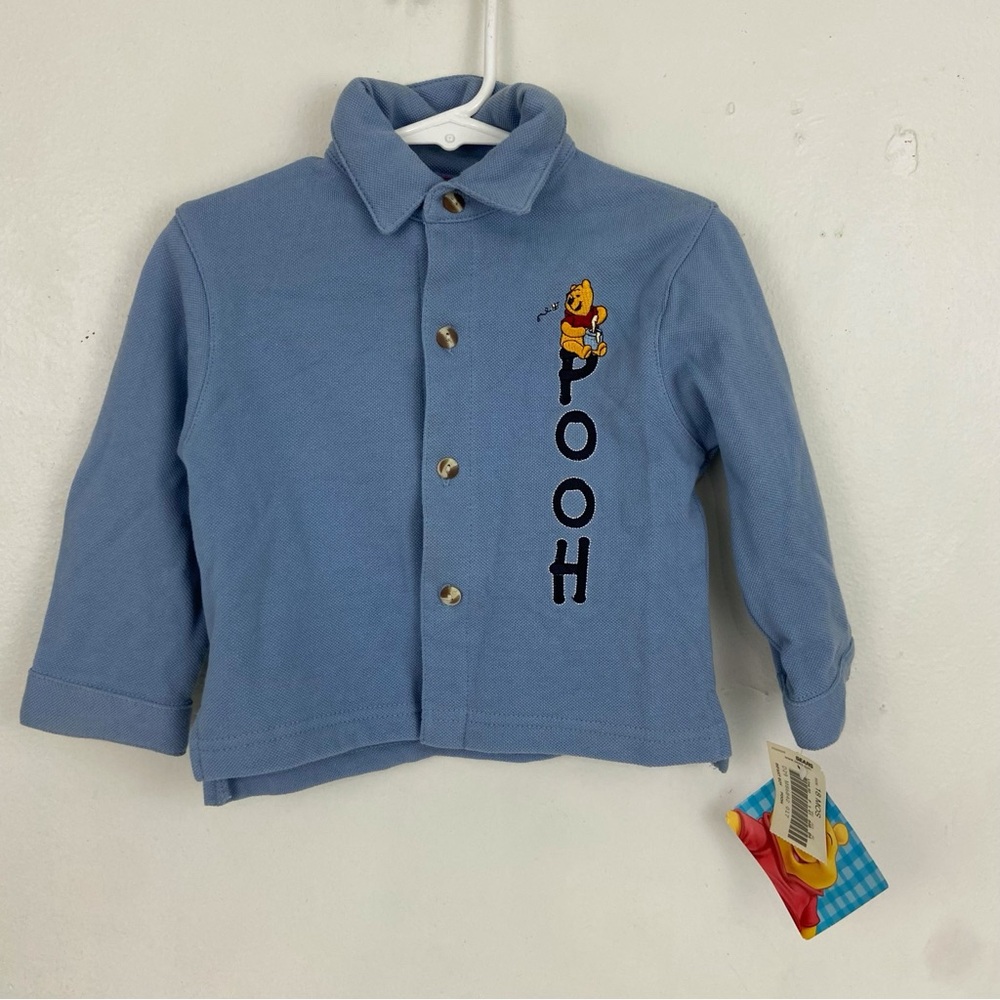 Winnie The Pooh Vintage Disney Long Sleeve Button Up Blue Shirt 18 Months